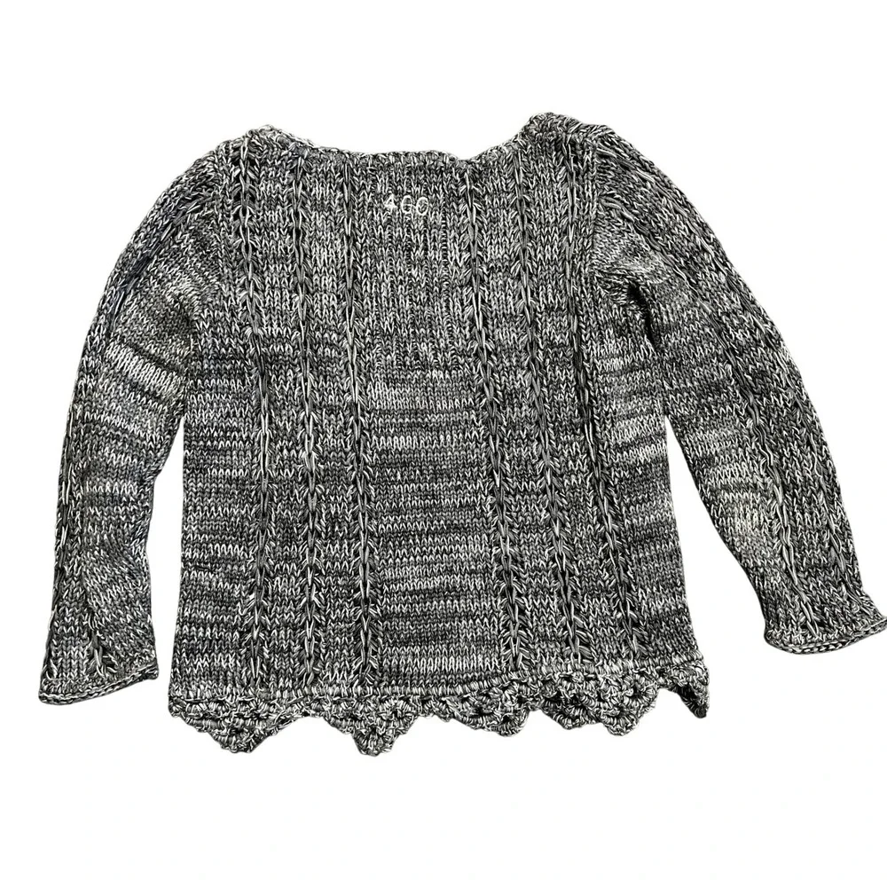 Odd Molly Black Open Knit Sweater‎ Sz O Boho Cottagecore Crochet Hem 100% Cotton